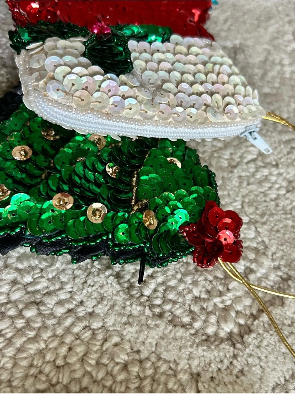 Vintage Sequin Beaded Christmas Ornaments 80s Set of 5
